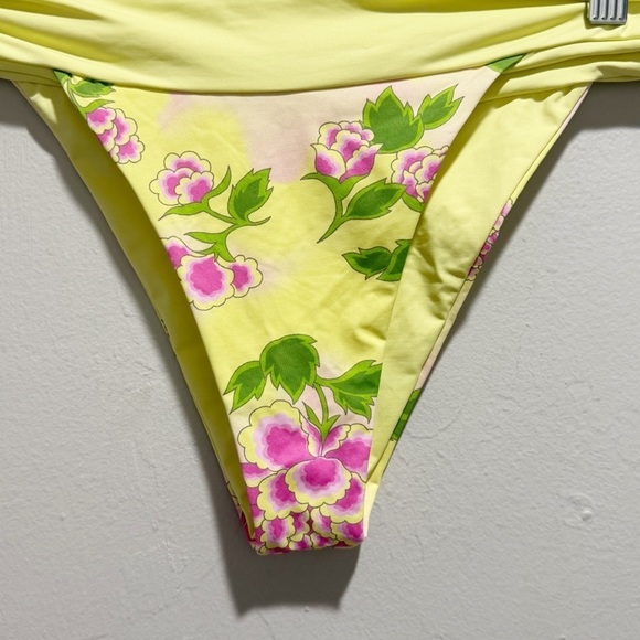 FRANKIES BIKINIS Women’s Yellow Pink Floral NICK Swim Bottom In MOJITO Size L - Picture 4 of 5